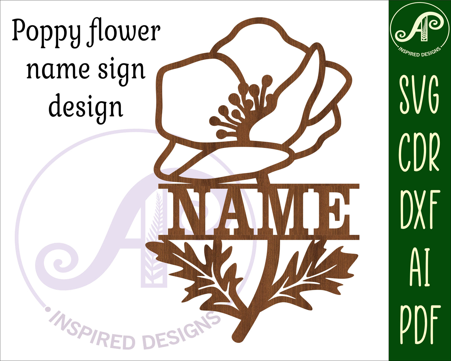 Poppy flower shape name sign SVG / DXF / AI / PDF / CDR