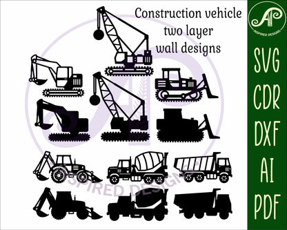 Construction vehicles designs, 6 two layer shapes