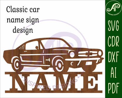 Classic car shape name sign design 3 SVG / DXF / AI / PDF / CDR