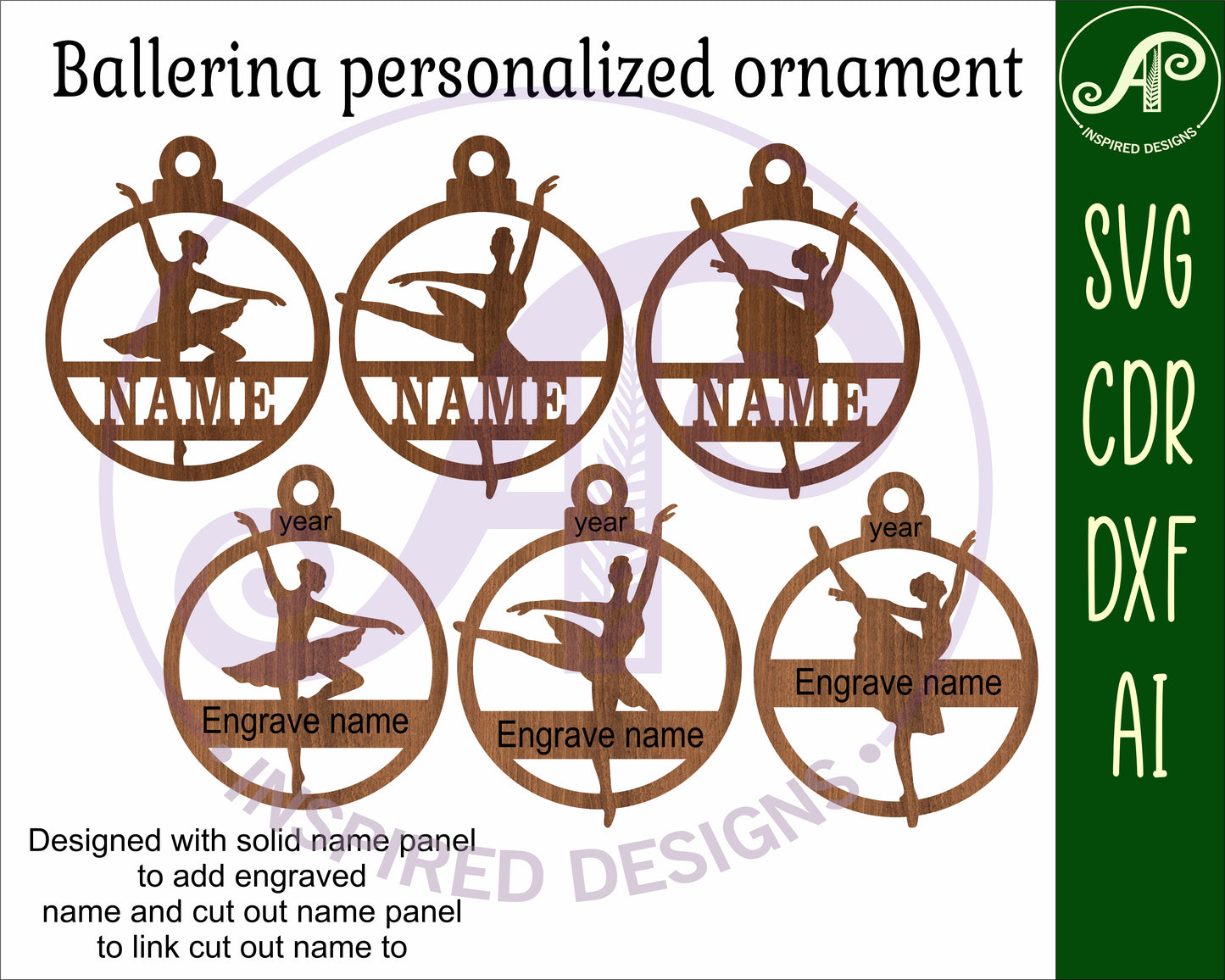 Ballerina Christmas Ornaments, 3 designs SVG laser cut files