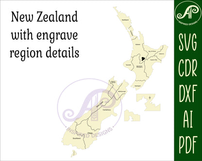 regions NZ outline wall sign design SVG / DXF / AI / PDF / CDR