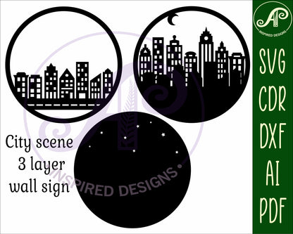 City scene wall sign design SVG / DXF / AI / PDF / CDR