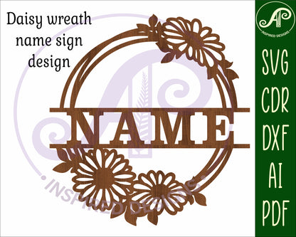 Daisy wreath name wall sign. SVG / DXF / AI / PDF / CDR