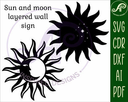 Sun and moon wall sign design SVG / DXF / AI / PDF / CDR