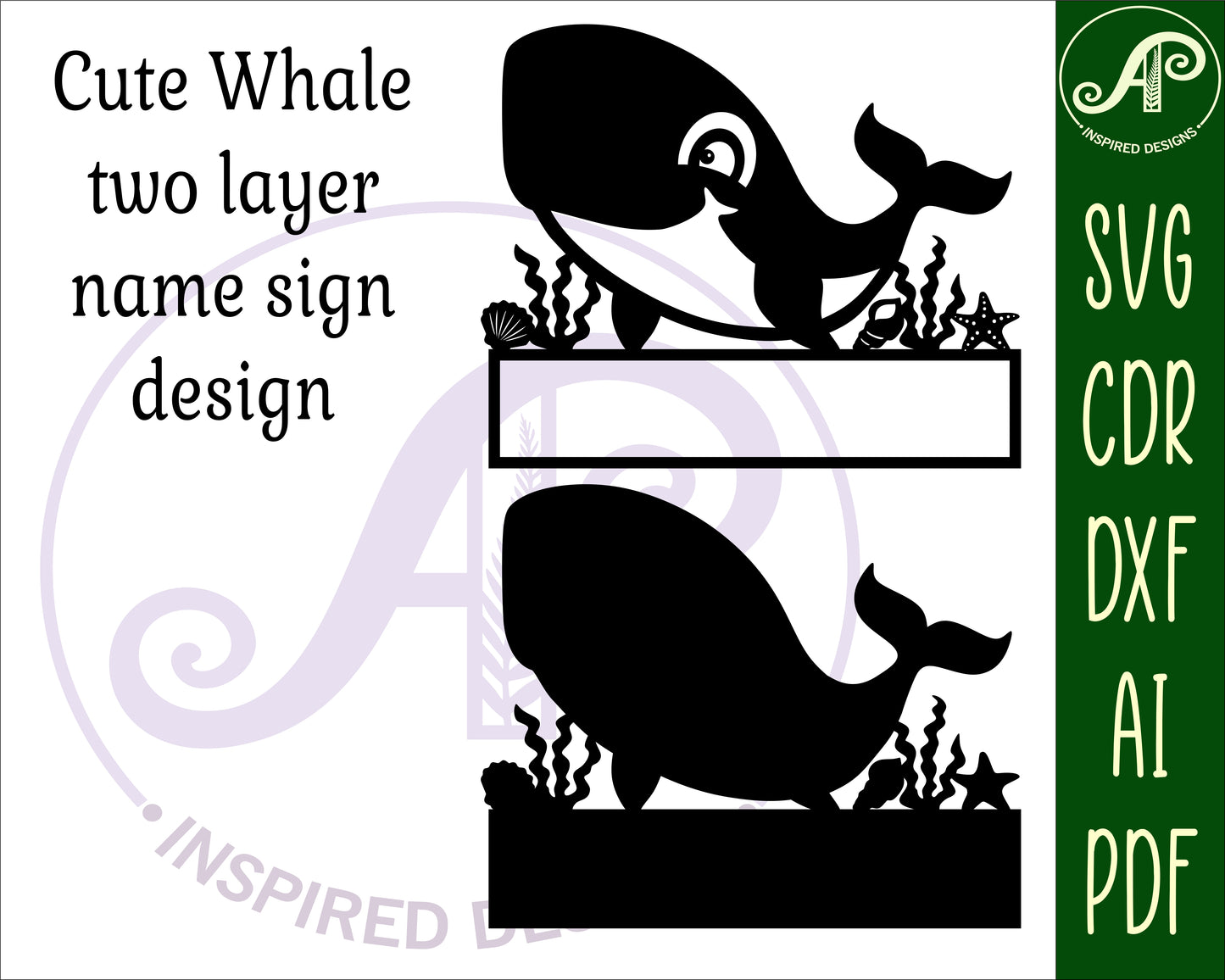 Cute Whale shape name sign SVG / DXF / AI / PDF / CDR