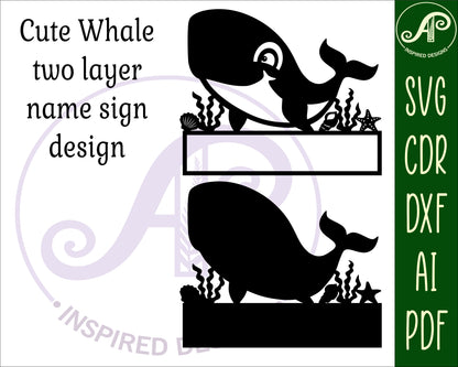 Cute Whale shape name sign SVG / DXF / AI / PDF / CDR