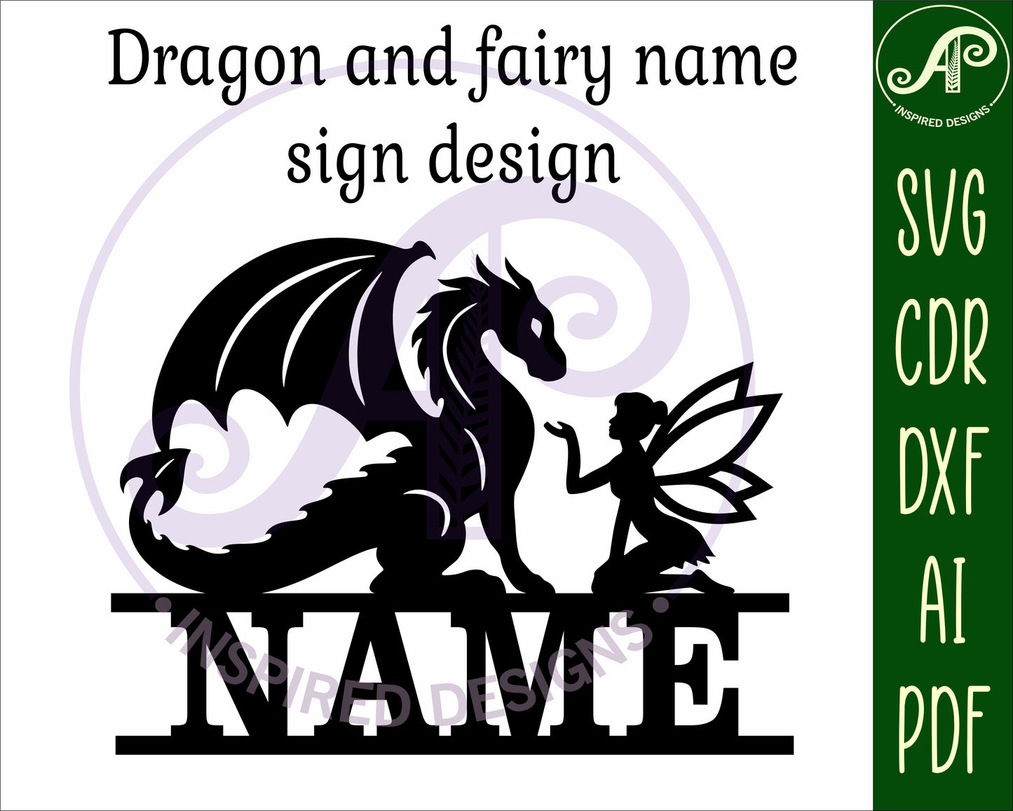 Dragon and fairy name sign SVG / DXF / AI / PDF / CDR