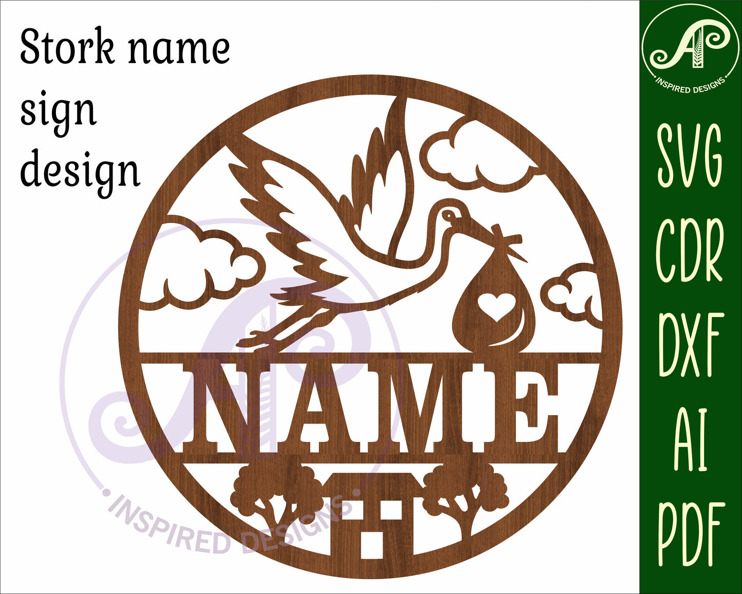 Stork bird name wall sign. SVG / DXF / AI / PDF / CDR