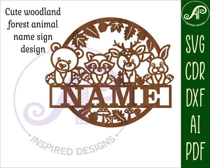 Cute woodland name wall sign. SVG / DXF / AI / PDF / CDR