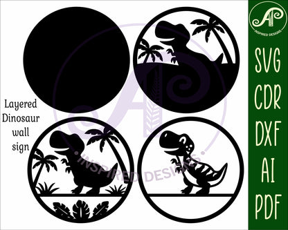 T Rex Dinosaur layered wall sign design SVG / DXF / AI / PDF / CDR