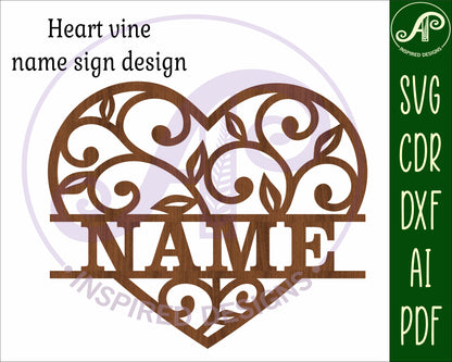 Heart vine name wall sign. SVG / DXF / AI / PDF / CDR