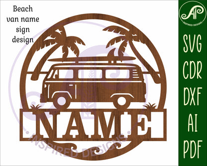 Beach van name wall sign. SVG / DXF / AI / PDF / CDR