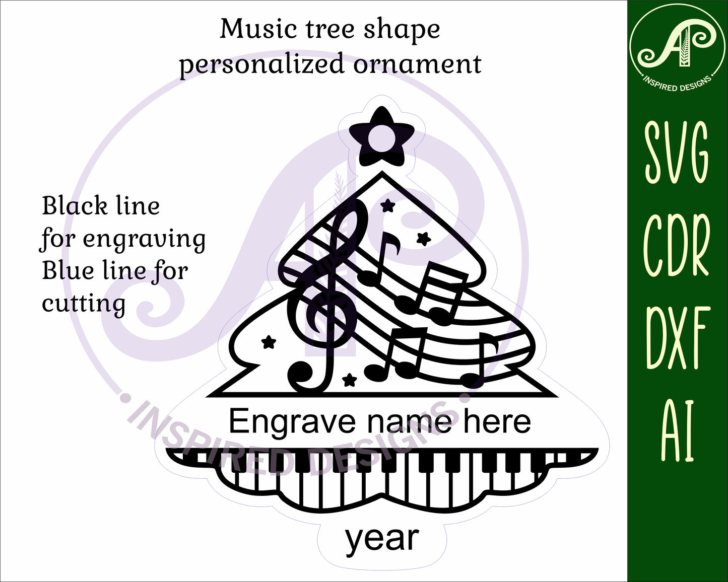 Music tree engraved ornament design SVG / DXF / AI