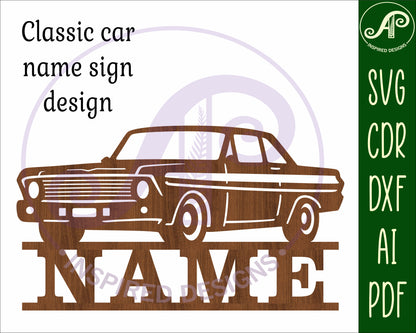 Classic car shape name sign design 1 SVG / DXF / AI / PDF / CDR