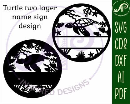 Turtle two layer name wall sign. SVG / DXF / AI / PDF / CDR