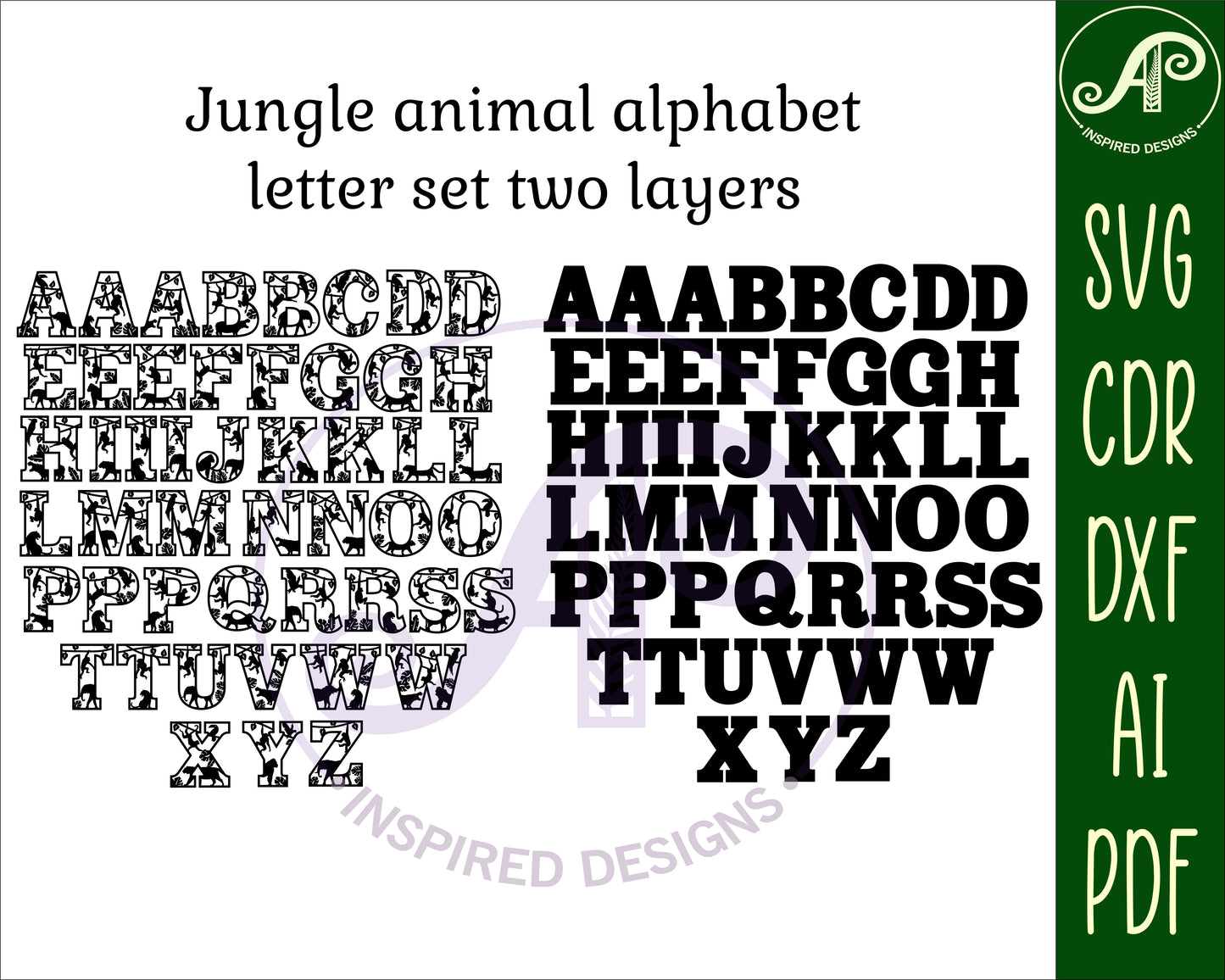 Jungle alphabet letter set. 49 letter options