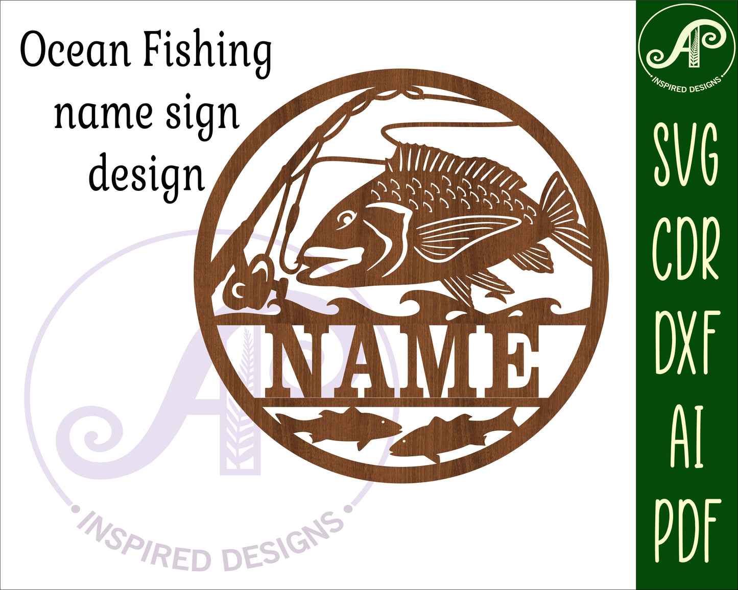 Ocean fishing name wall sign. SVG / DXF / AI / PDF / CDR