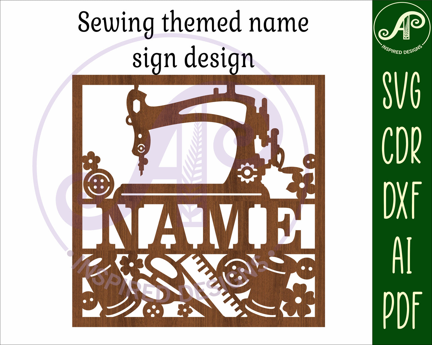 Sewing square name wall sign. SVG / DXF / AI / PDF / CDR