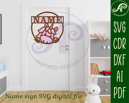 Unicorn single name wall sign. SVG / DXF / AI / PDF / CDR