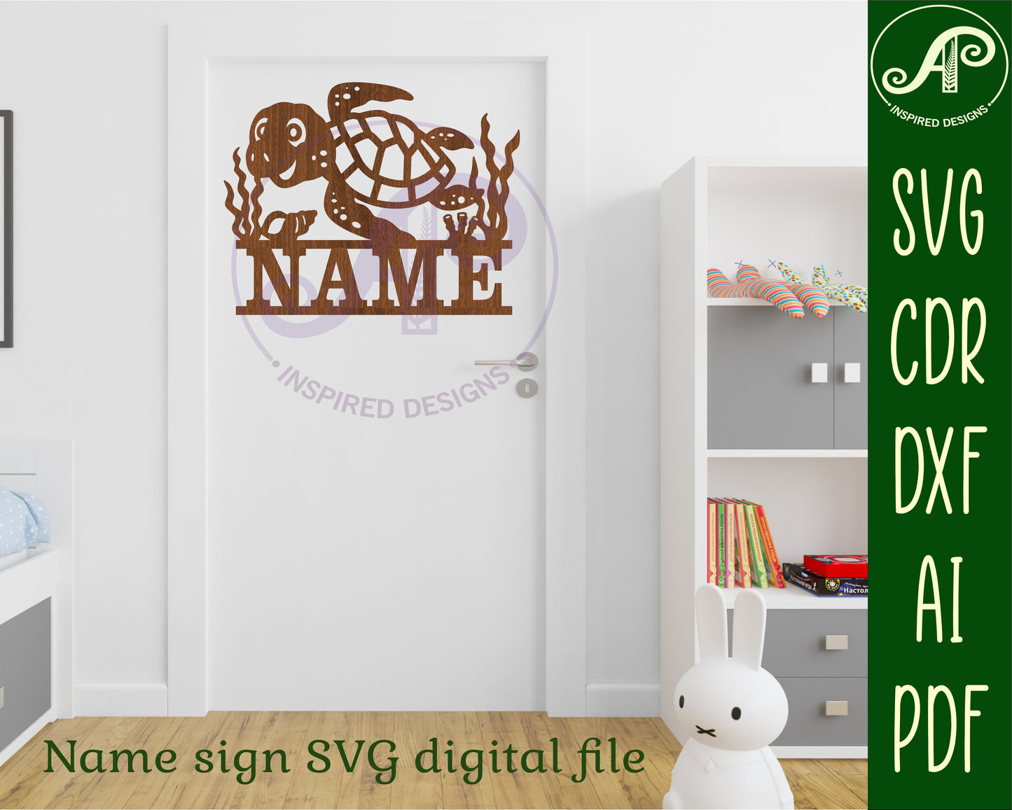 Turtle shape name sign SVG / DXF / AI / PDF / CDR