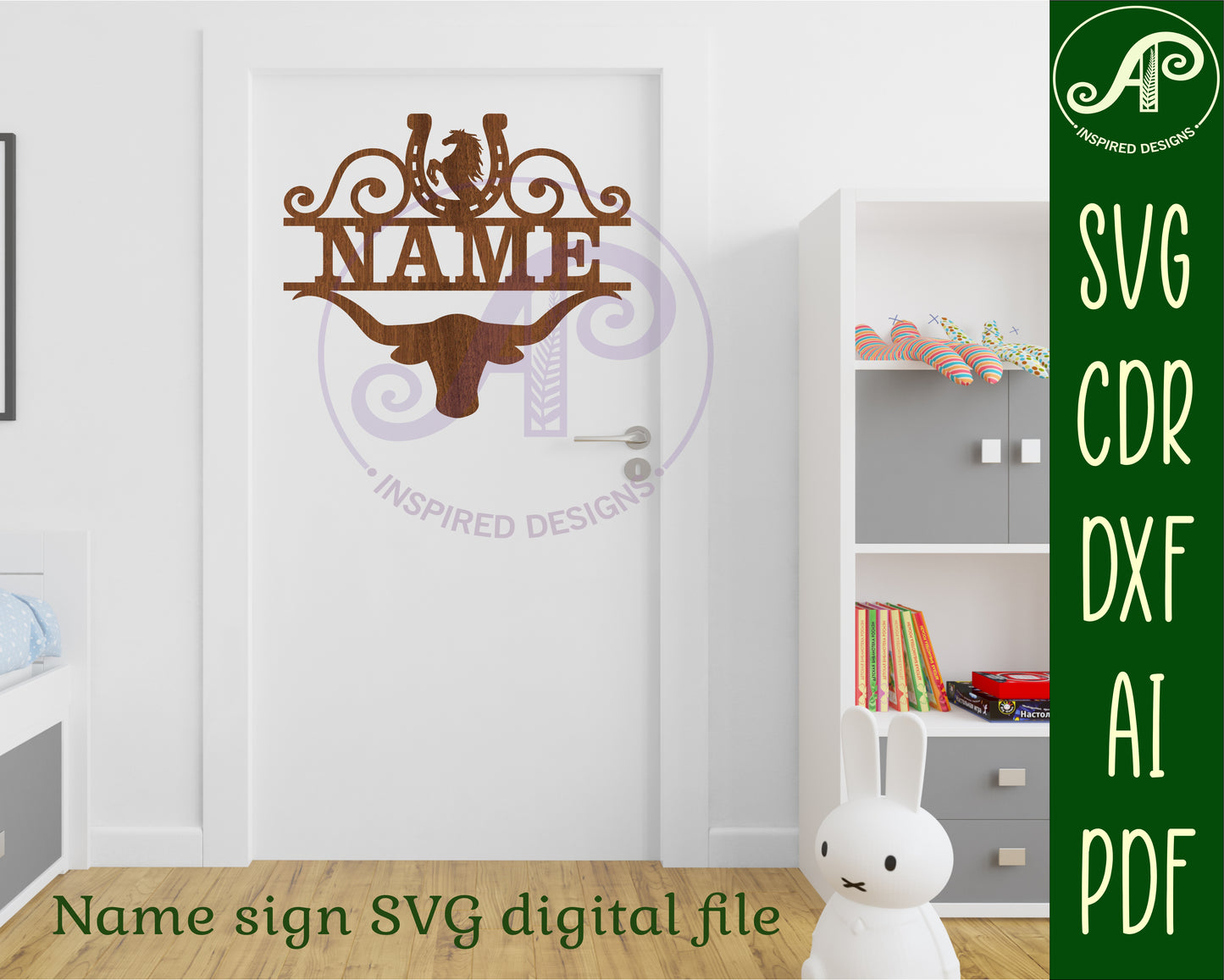 long horn cowboy rodeo design shape name sign SVG / DXF / AI / PDF / CDR