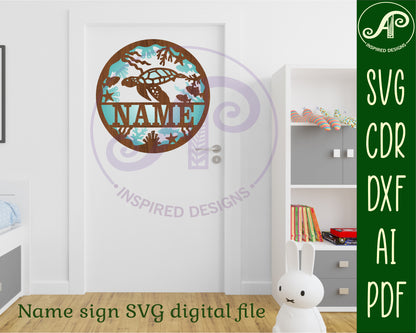 Turtle two layer name wall sign. SVG / DXF / AI / PDF / CDR