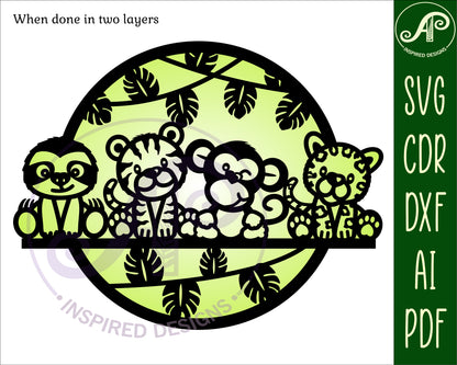 Cute Jungle animals wall sign design SVG / DXF / AI / PDF / CDR