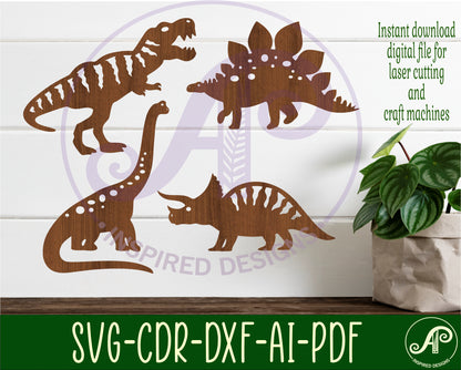 Detailed Dinosaur designs, 4 silhouette shapes