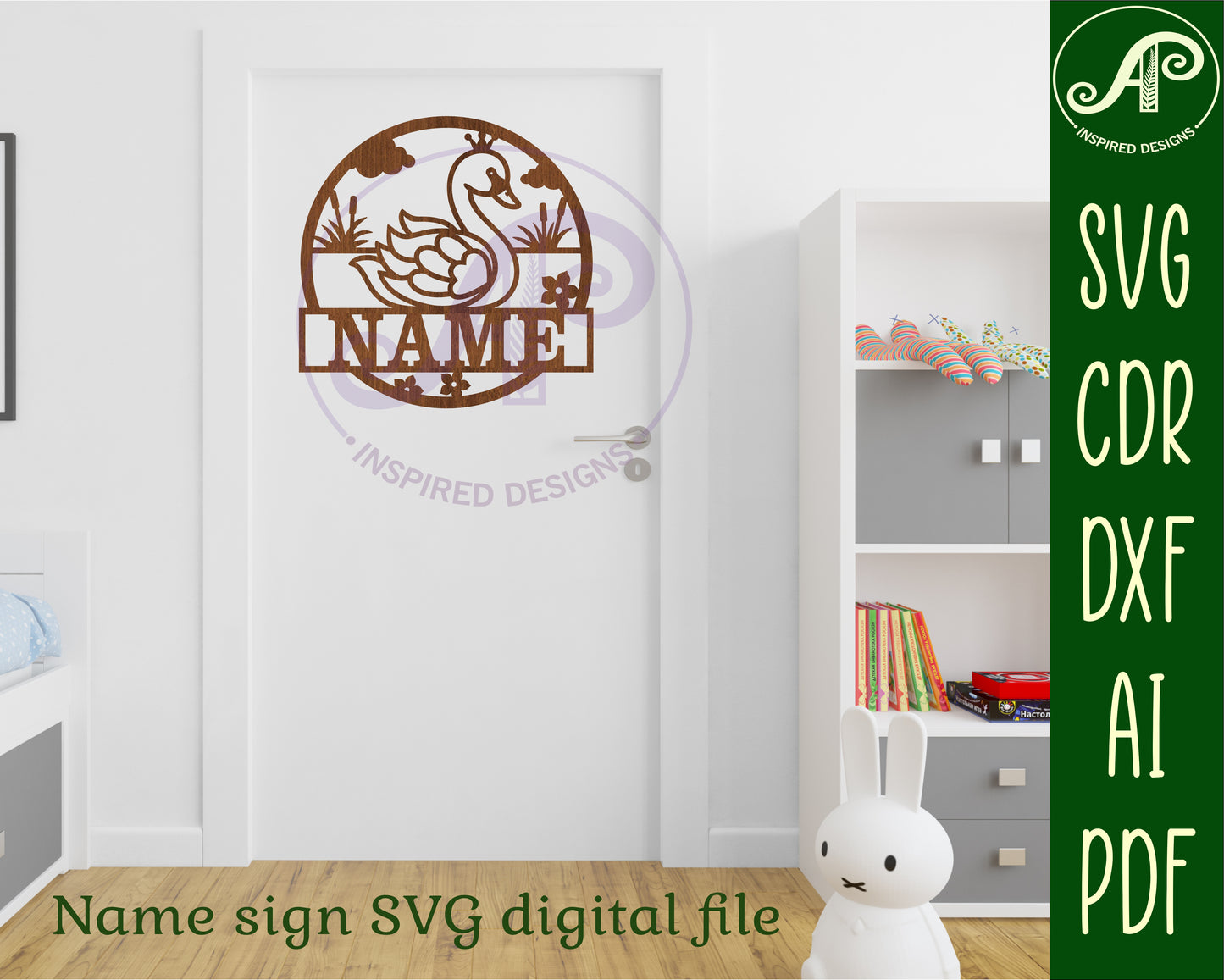 Swan name wall sign. SVG / DXF / AI / PDF / CDR