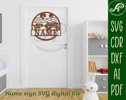 Farm hay baler and tractor name wall sign. SVG / DXF / AI / PDF / CDR