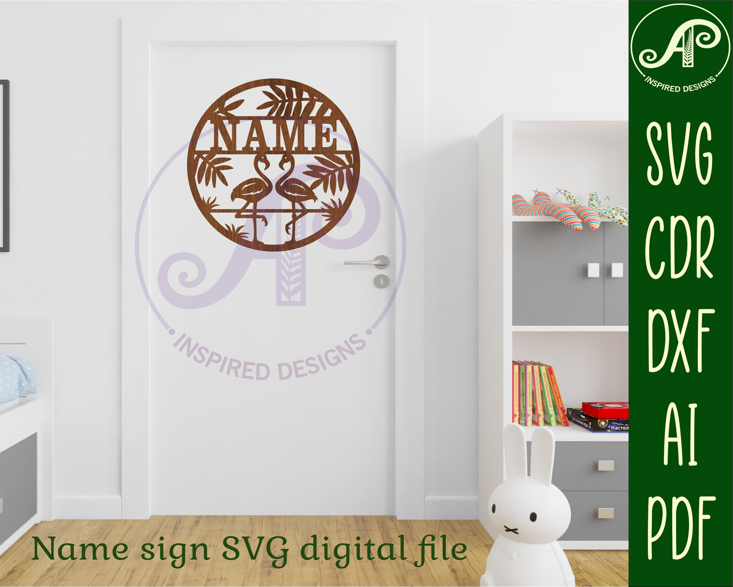 Flamingos name wall sign. SVG / DXF / AI / PDF / CDR