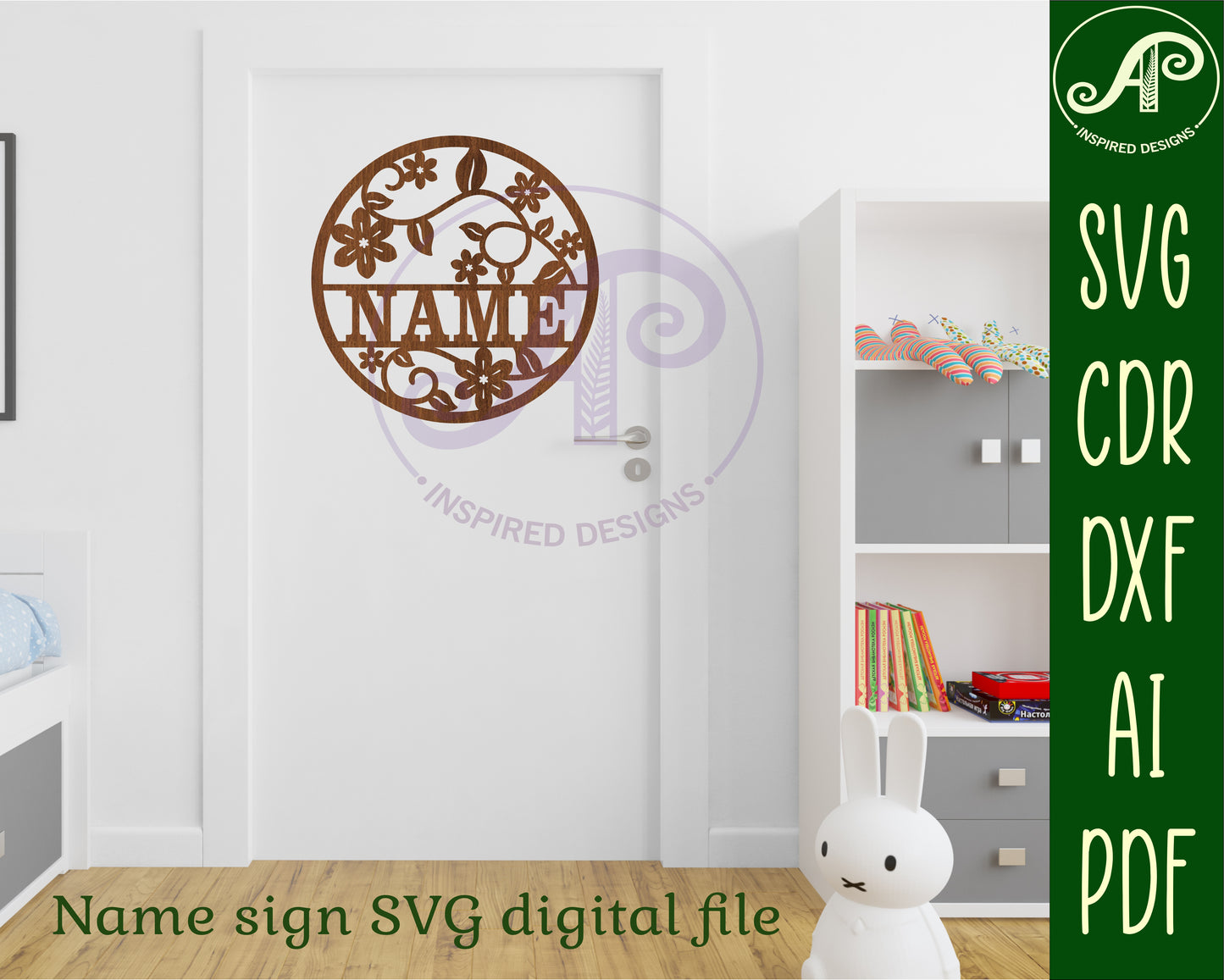 Vine flowers name wall sign. SVG / DXF / AI / PDF / CDR