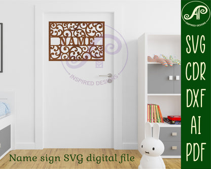 Swirls and koru name wall sign. SVG / DXF / AI / PDF / CDR