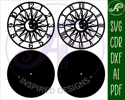 Sun and moon wall clock template designs