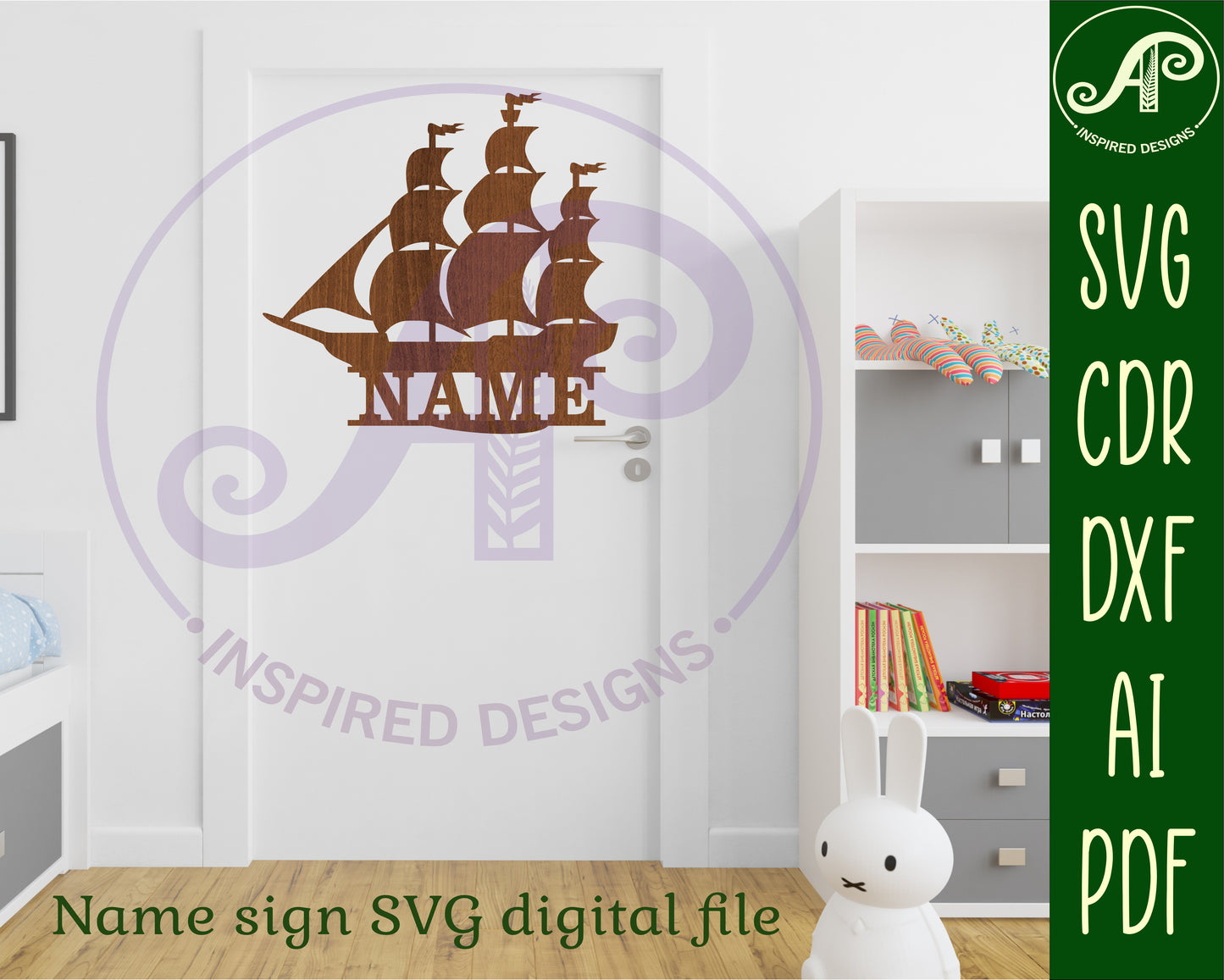 Sailing ship shape name sign SVG / DXF / AI / PDF / CDR