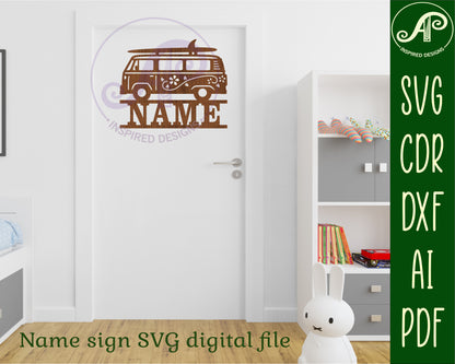 Surfer van name sign SVG / DXF / AI / PDF / CDR