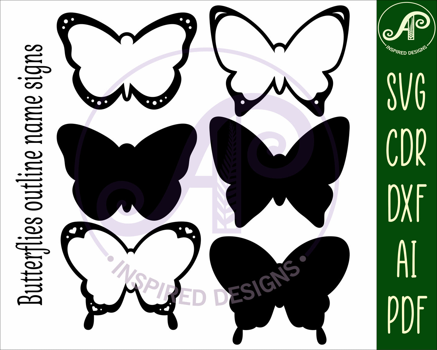 Butterflies outline name signs SVG / DXF / AI / PDF / CDR