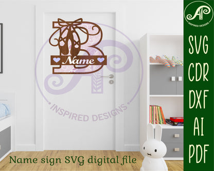 Ballet shoe layered monogram sign SVG / DXF / AI / PDF / CDR