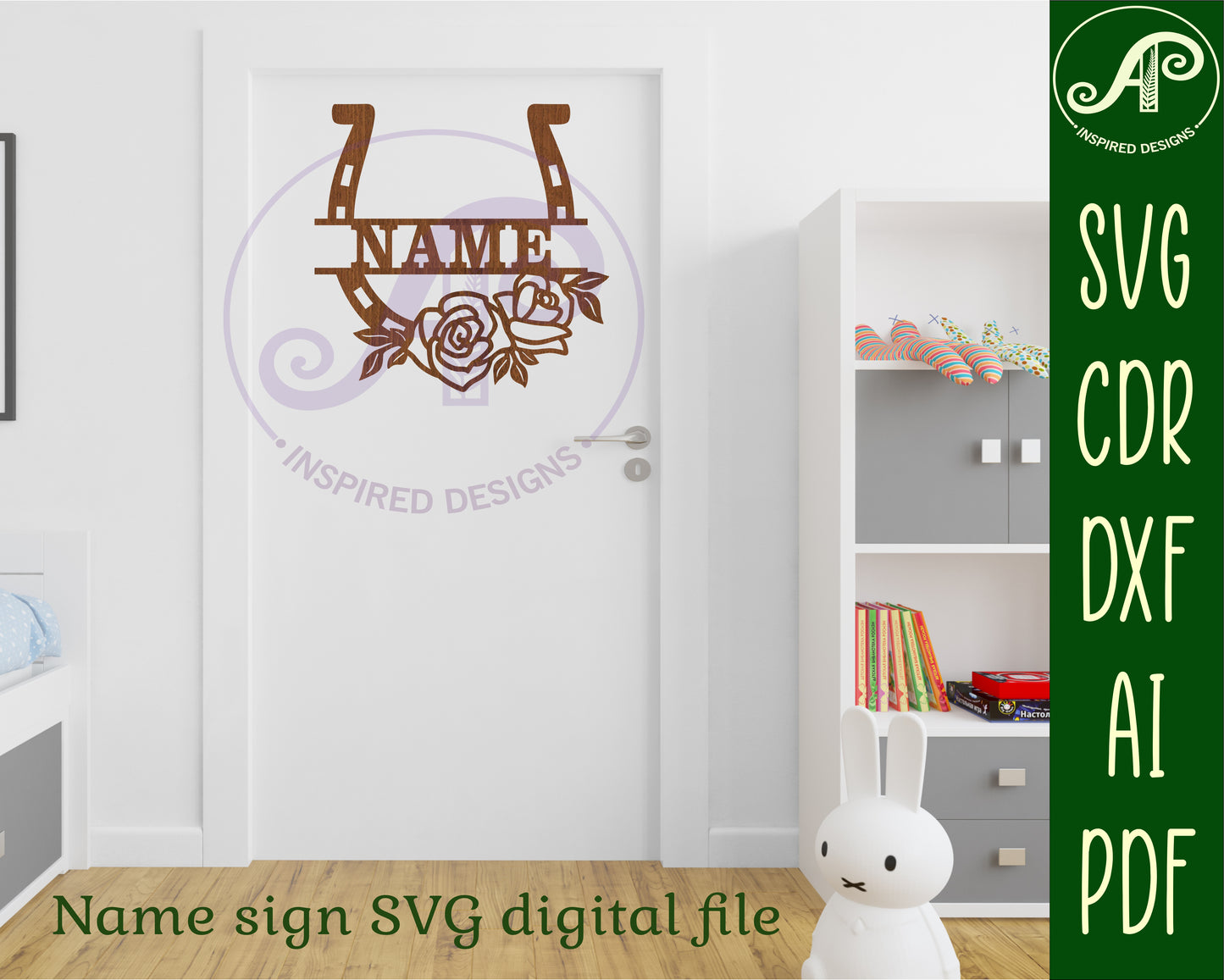 Rose horse shoe name sign SVG / DXF / AI / PDF / CDR