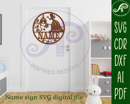 Princess and vine name wall sign. SVG / DXF / AI / PDF / CDR