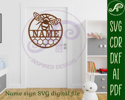 Detailed Bee name wall sign. SVG / DXF / AI / PDF / CDR