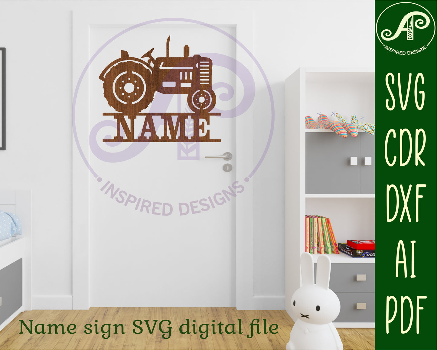 Older Tractor shape name sign SVG / DXF / AI / PDF / CDR