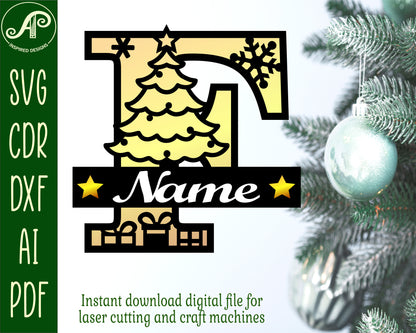 Christmas tree layered monogram sign SVG / DXF / AI / PDF / CDR