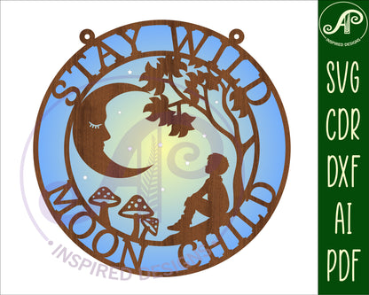 Stay wild moon child wall sign design SVG / DXF / AI / PDF / CDR