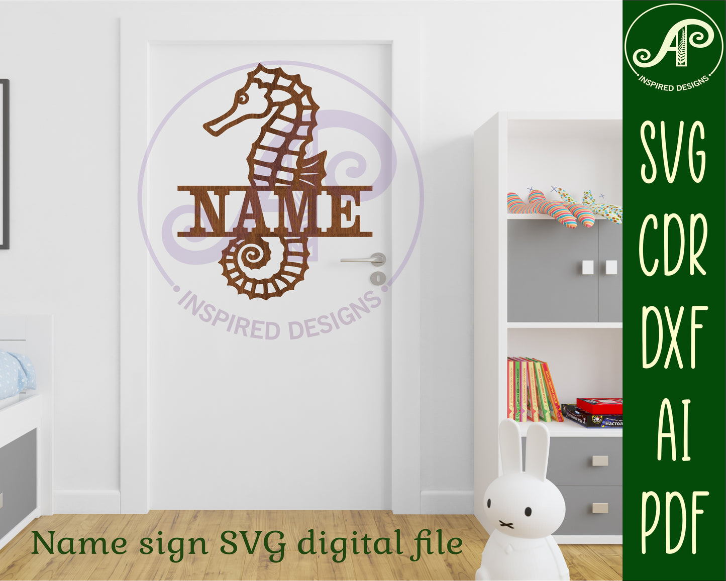 Seahorse name sign SVG / DXF / AI / PDF / CDR