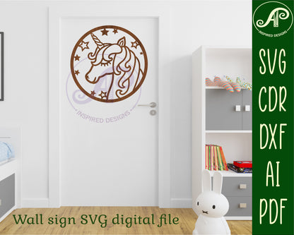 Unicorn head wall sign design SVG / DXF / AI / PDF / CDR