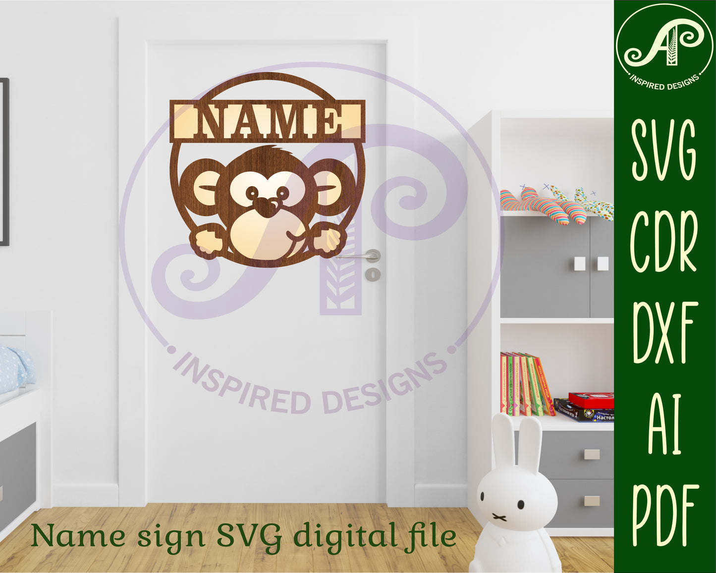 Monkey single name wall sign. SVG / DXF / AI / PDF / CDR