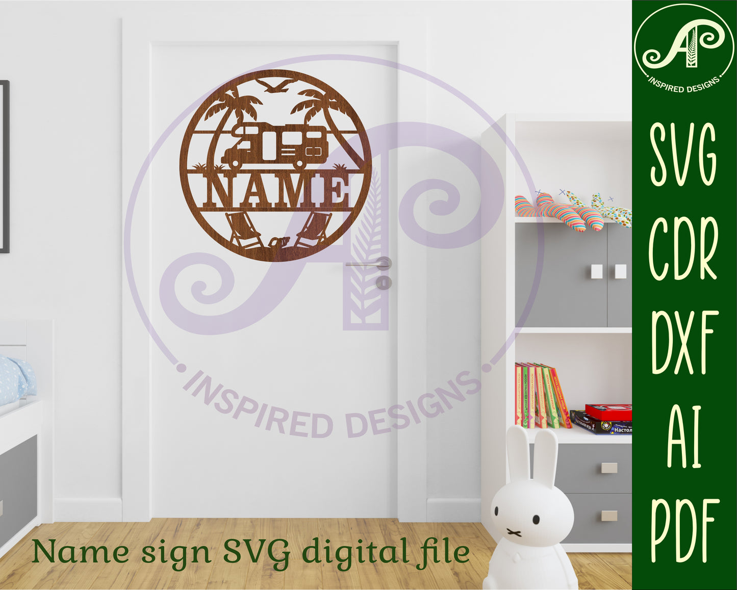 Beach Caravan name wall sign. SVG / DXF / AI / PDF / CDR