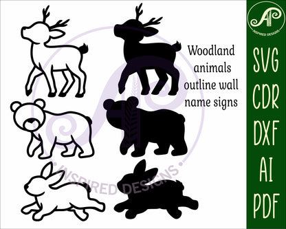 Woodland animals outline name signs SVG / DXF / AI / PDF / CDR