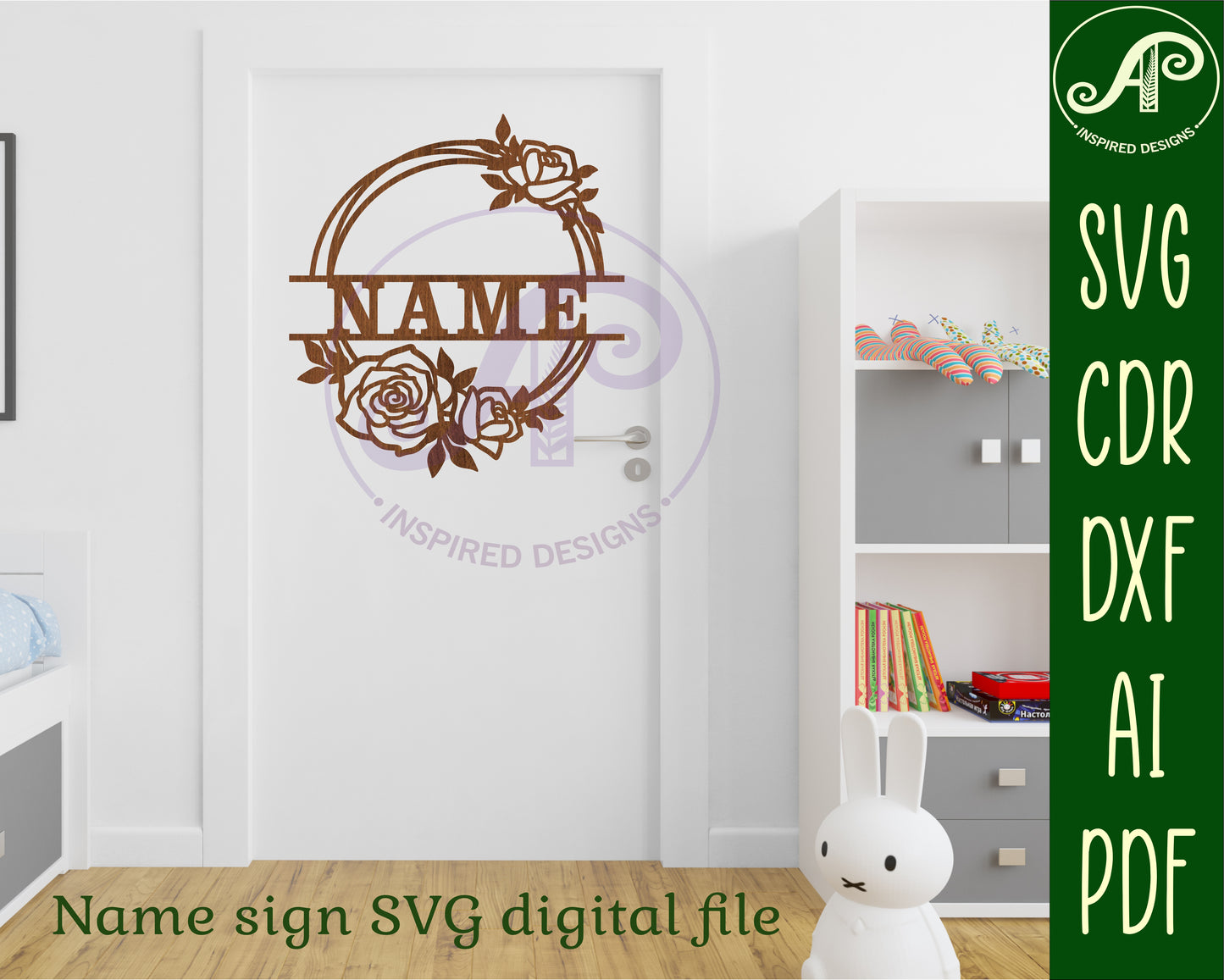 Rose wreath name wall sign. SVG / DXF / AI / PDF / CDR